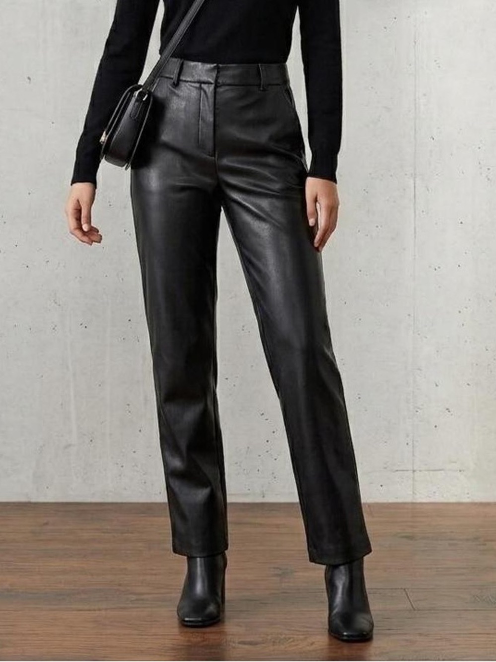 Babaton Aritzia Black Faux Leather Straight Leg Trouser